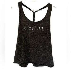 “Just Live” Heather Gray Braided Racerback Tank Top, Small/Medium